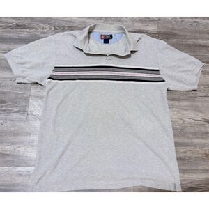 Chaps Polo Shirt Mens L Gray Striped Cotton Athleisure Business Casual Preppy